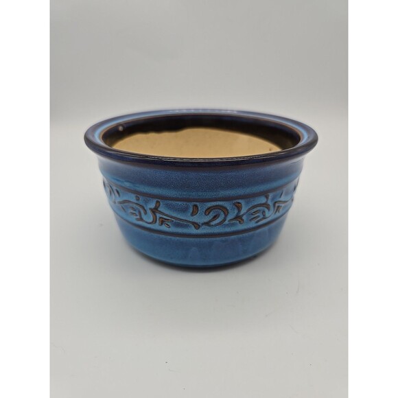 Blue Glazed Stoneware Planter Unglazed Inside - Picture 1 of 8